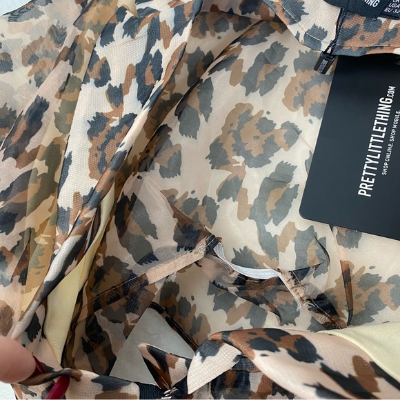 NWT Pretty Little Thing Leopard Sheer Organza Shirt - Picture 9 of 10
